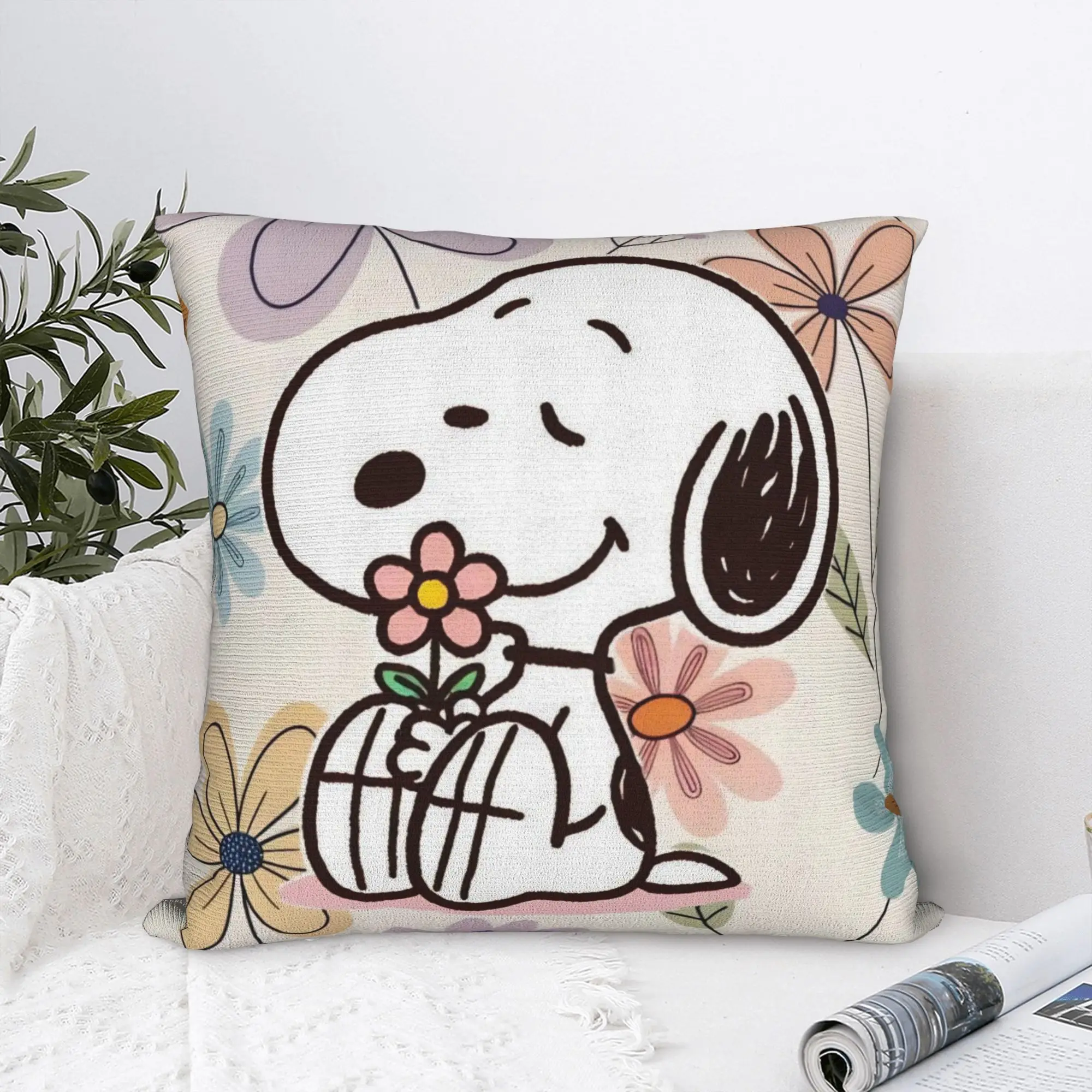 Cartoon Cute S-Snoopys Square Pillowcases Polyester Room Flower Cushion Case Creative Decorative Pillow Cover 40*40