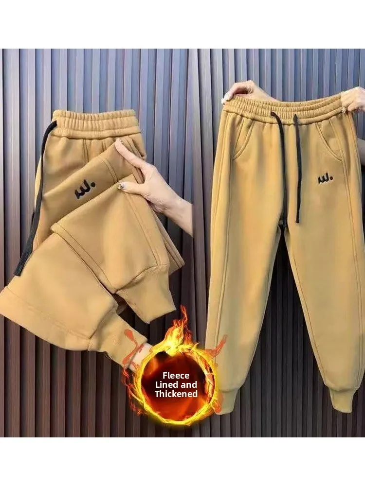 Thiened Fce Winter Sports Pants Women's Loose Small Size Dstring Embroidered Casual Trousers Trendy Harajuku Sle