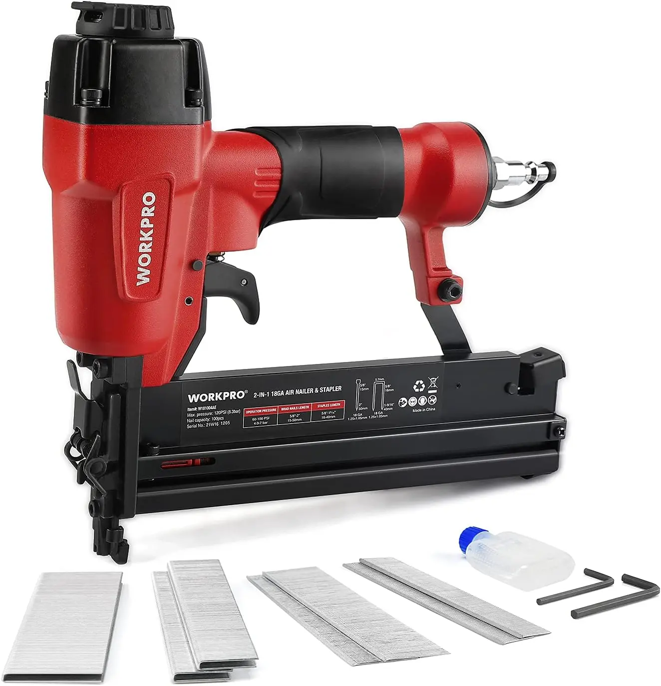 

18 GA Pneumatic Nail Gun & Crown Stapler, 2-in-1 Tool with 400 Nails/300 Staples for Carpentry DIY Woodworking