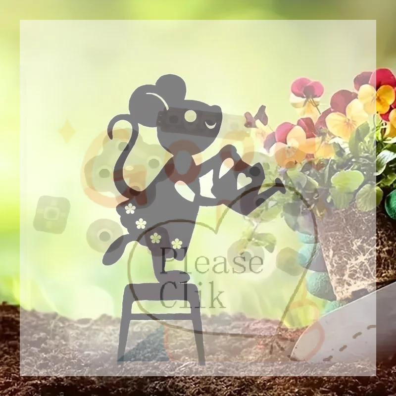 【HG】2D Flat Metal Mouse Decoration Garden Stakes Cute Mouse Garden Pot Decorations Gardening Worker Mouse Ground Inserts