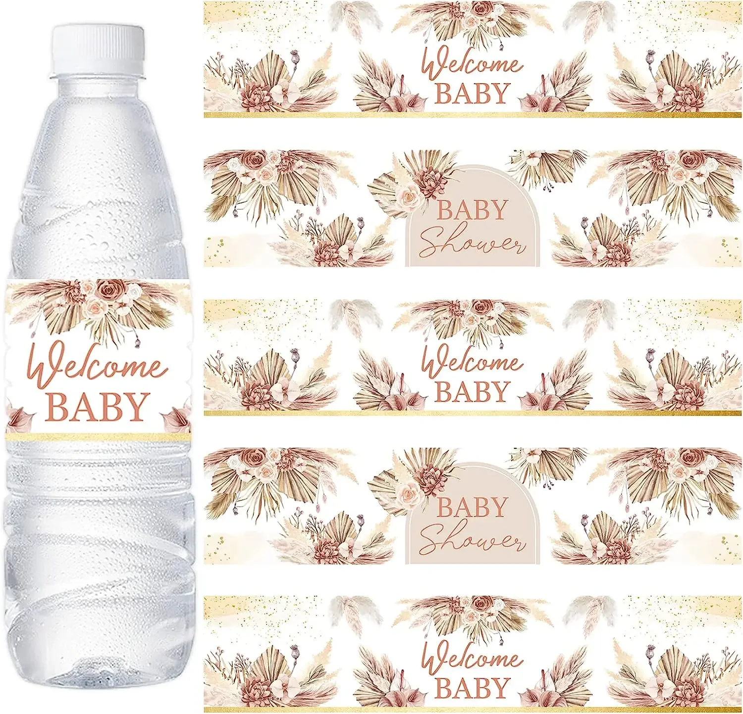 

Boho Self Adhesive Water Bottle Labels for Baby Shower, Pampas Grass, Boho Decorations, Waterproof