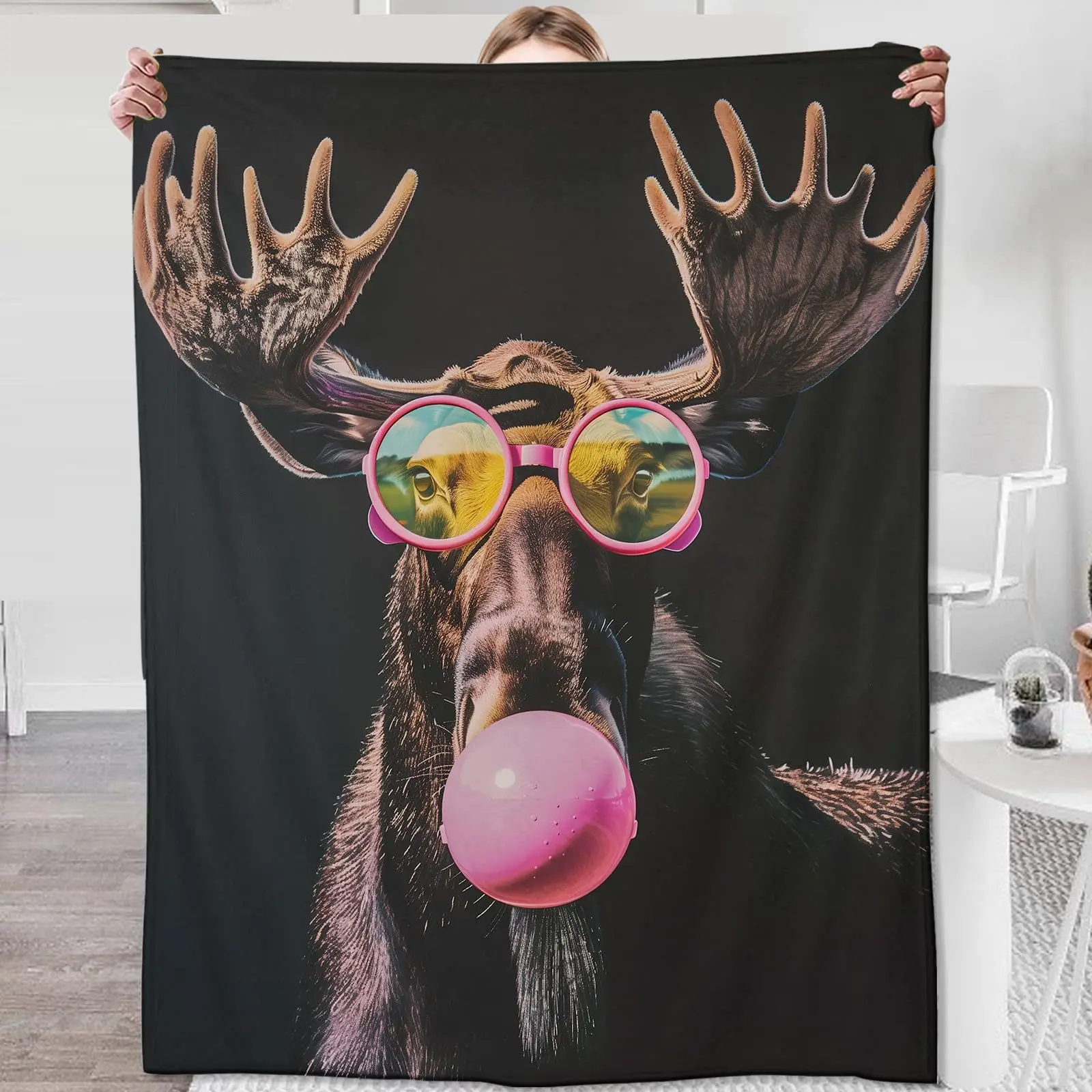 Interesting Reindeer digital-printed polyester Bedroom velvet flannel soft sofa cover blanket Fleece soft sofa cover blankets