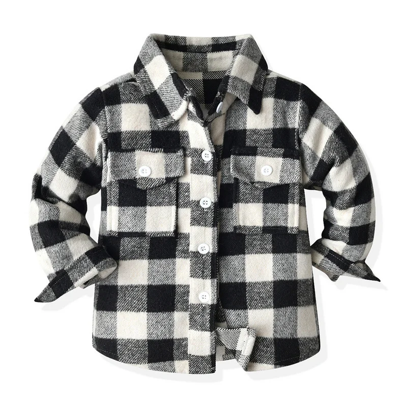 Spring Teenage Boys Girls Flannel Plaid Shirts Children Clothes Lapel Long Sleeve Tops Baby Boys Quality Cotton Blouses Cardigan