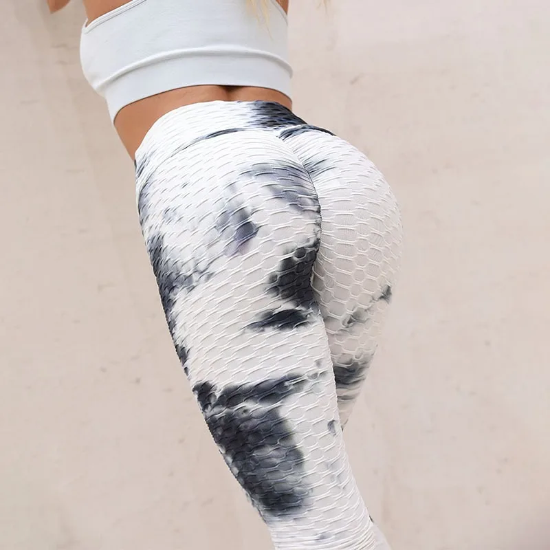 Tie Dye Fitness Leggings Women High Waist Leggings Fashion Hip Liftting High Elastic Imitation Cellultie Tights Gym Running Pant