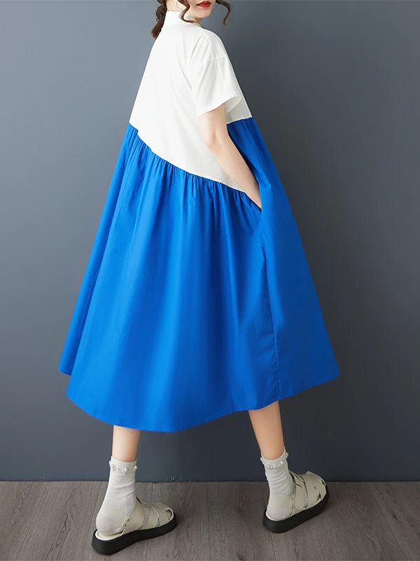 Tannt Women Dress Asymmetry Patchwork Color Matching Shirt Dresses 2025 New Fashion Casual Long Summer Women Dresses
