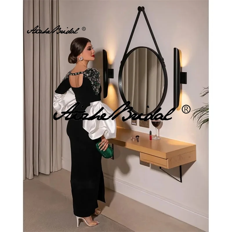 Vestidos para madre de la novia con cuentas, vestido de fiesta de manga larga acampanada, largo hasta el tobillo con abertura lateral, vestido para ocasiones especiales para mujer