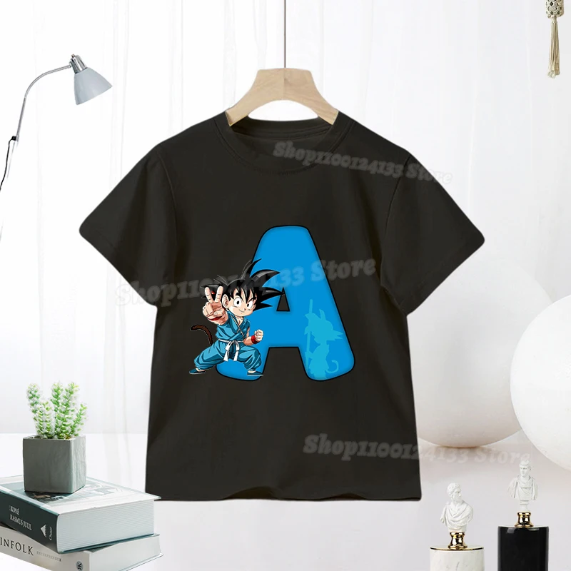 

Dragons Ball Black T-shirt Kids Cute Letters Anime Print Boys Cotton Game Trend Clothes Short Sleeve Summer Streetwear Tee Shirt