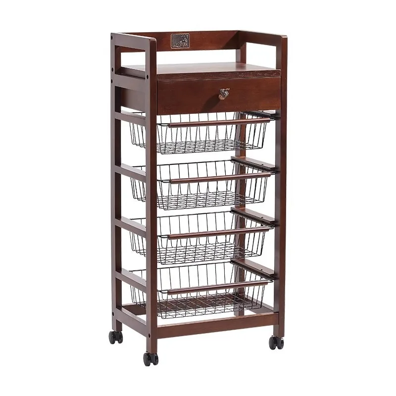 Solid wood rack kitchen pull-out floor storage rack