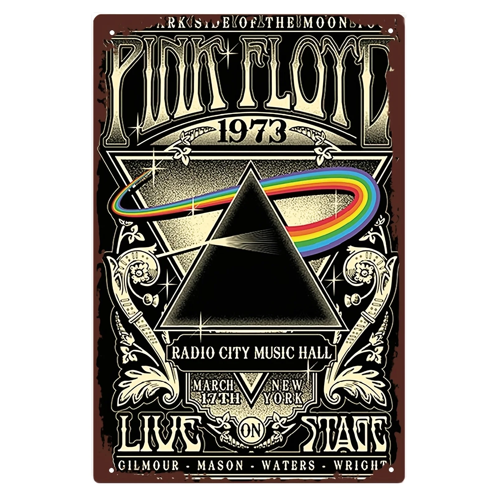 Vintage Rock Band 1973 Concert Poster Metal Sign - Classic Music Show Wall Art, , Iconic Prism & Spectrum Design, Radio City