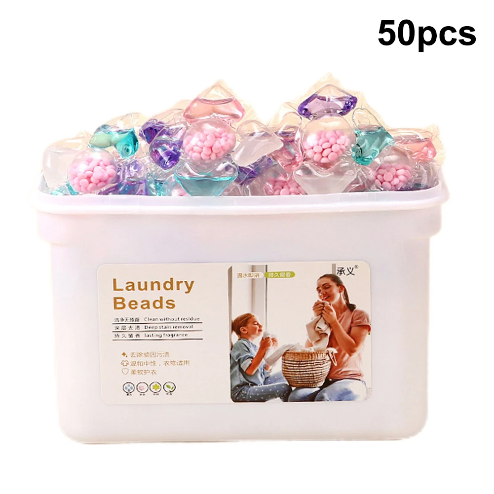 50Pcs Laundry Detergent Soap Box 5 in 1 Detergent Liquid Capsule Ball Laundry Aroma Liquid Capsule Ball for Home Dormitory