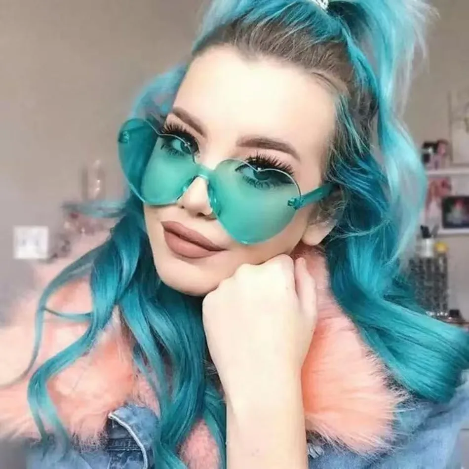 Girls Rimless Heart Shaped Sunglasses Women Candy Color Heart Lens Glasses Trendy Party Photograph Decorative Eyewear For Beach