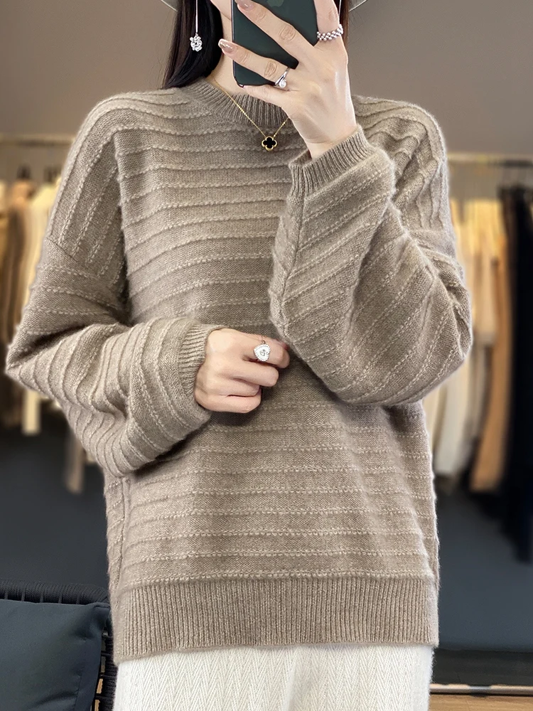 Large size Women's Sweater Long Sleeve tops and knitted O-Neck pullovers 100% Wool Thick Warm Outerwear Fashion Trends Aesthetic