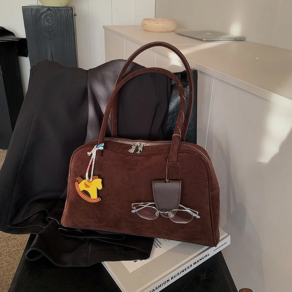 

Fashion Frosted Leather Totes Handbags for Women Commuting Large Capacity Faux Suede Shoulder Bags 2025 New Simple Underarm Bag