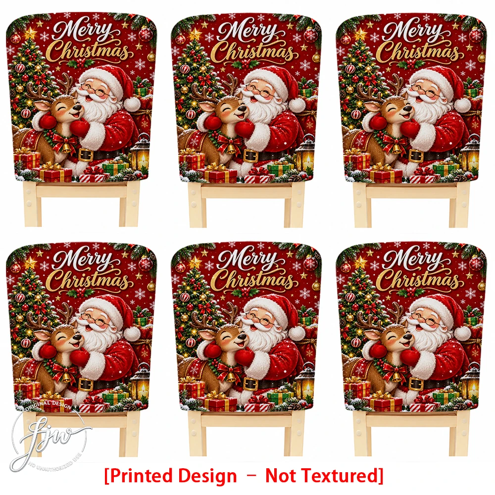 6/4/2pc Christmas Chair Back Covers, Santa Reindeer Xmas Holiday Dining Chair Slipcovers for Home Party Decor, 2/4/6 Pack