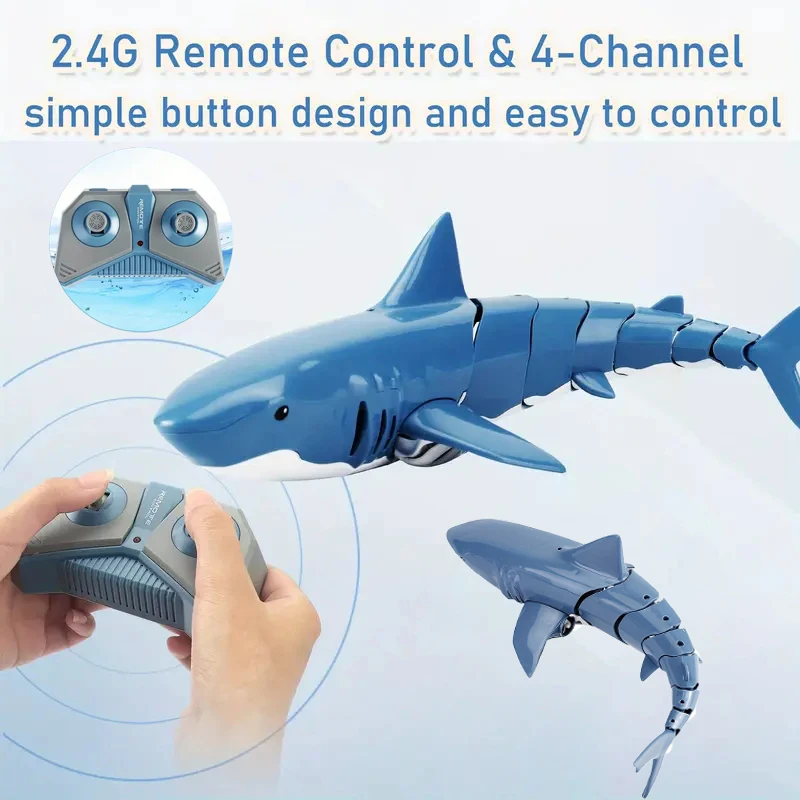 2.4G Remote Control Shark RC Boat 4WD Waterproof Fast RC Ship Toys Outdoor Animals Water Toys Birthday Gift Christmas Gift