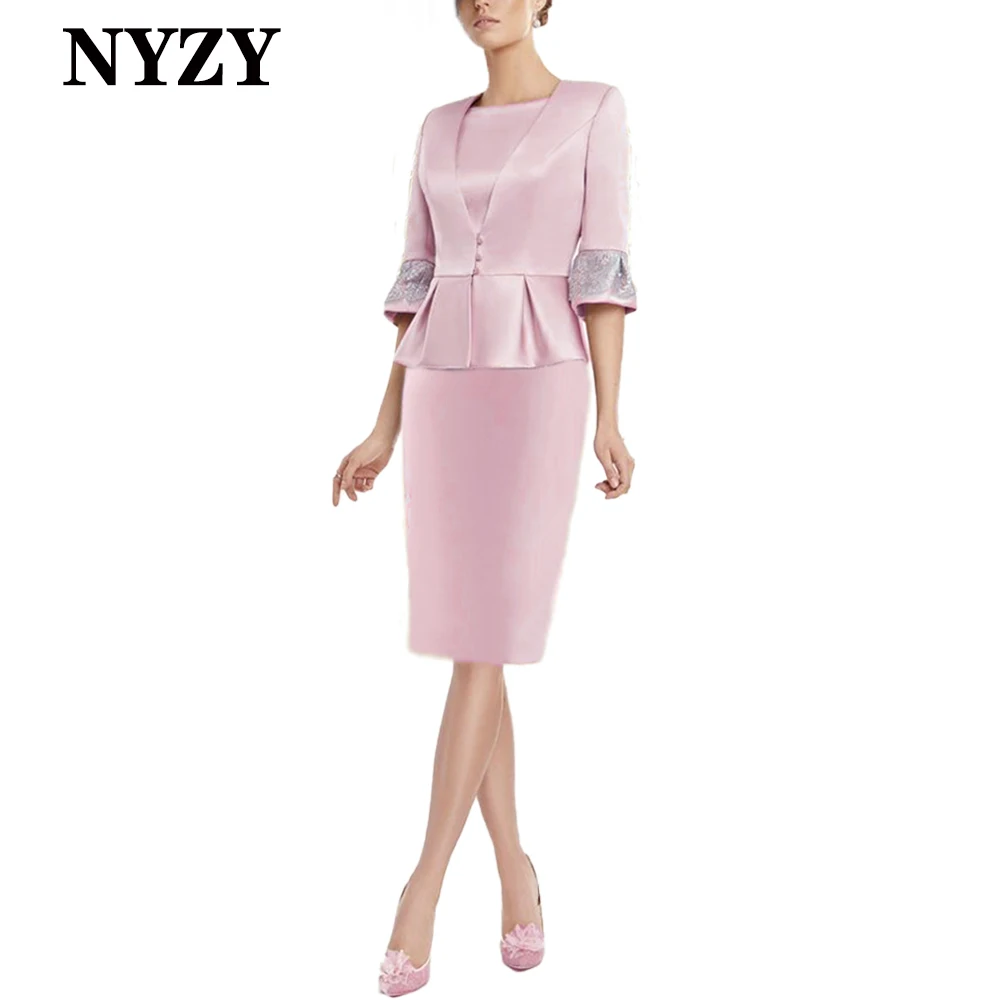 

NYZY M404C Satin 2-piece Short Pink Mother of the Bride Groom Dresses with Jacket 2024 Formal Dresses Wedding Party Cocktail