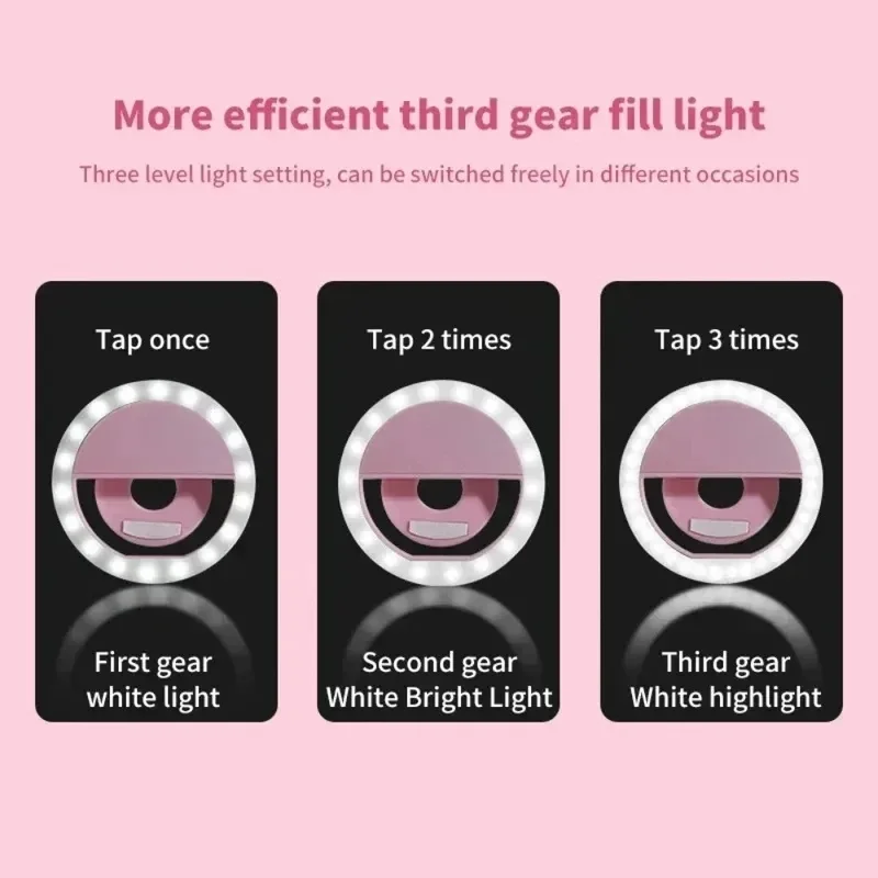1-4pcs LED Selfie Ring Fill Light Cell Phone Third Gear Fill Light USB Charge Portable Beauty Flash Photo Beauty Light Live view 4