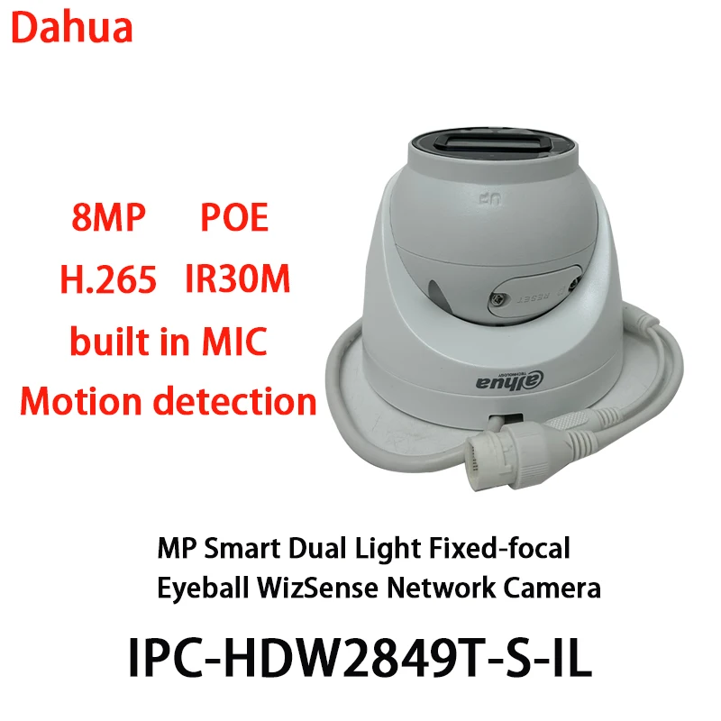 

Dahua IPC-HDW2849T-S-IL 8MP 4K POE H.265 IR30M built in MIC Smart Dual Light Fixed-focal Eyeball WizSense Network Camera