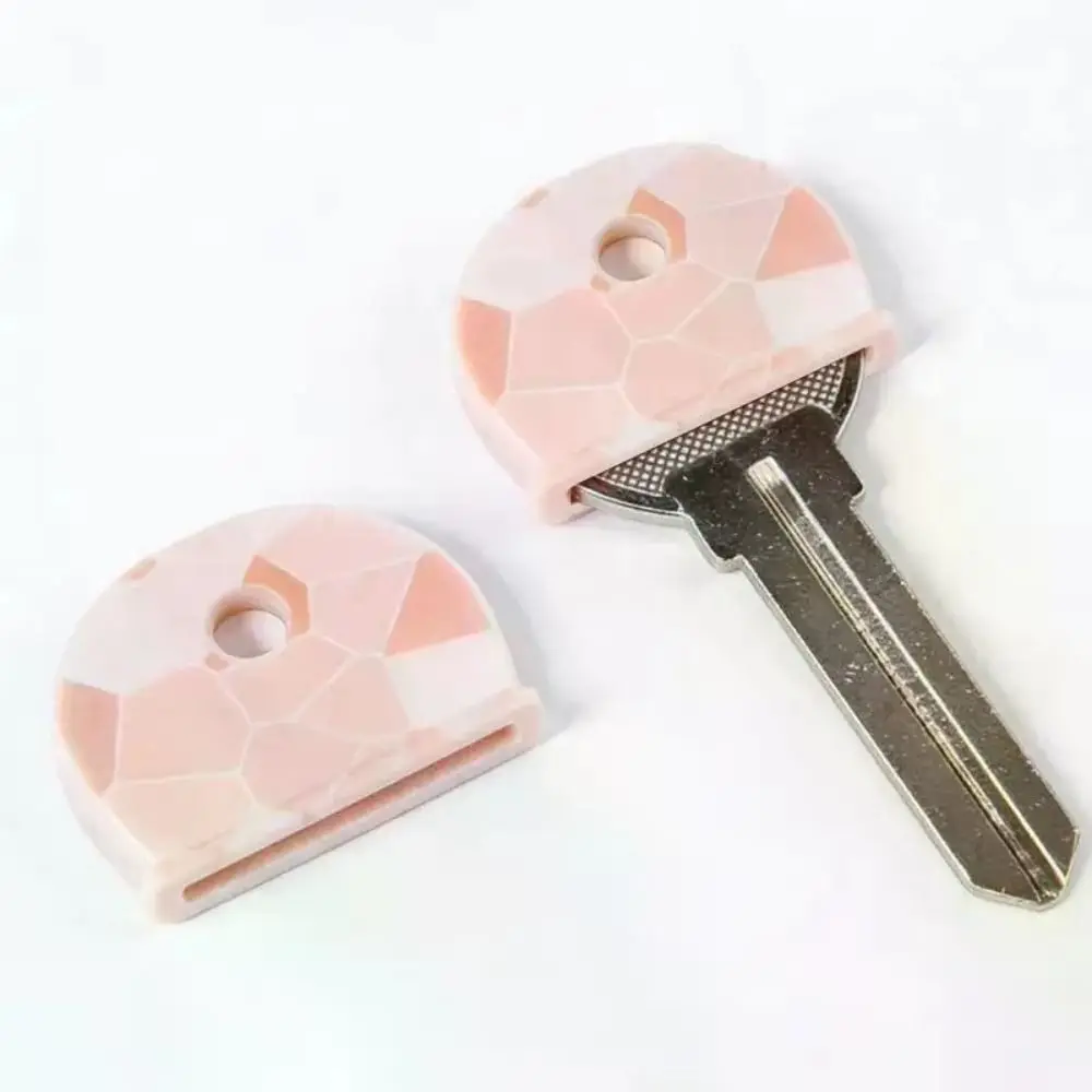 6Pcs Reusable Round Shape Key Identifier Silicone Flower Pattern Silicone Key Cover Colorful Non Slip Key Cap Key Chain