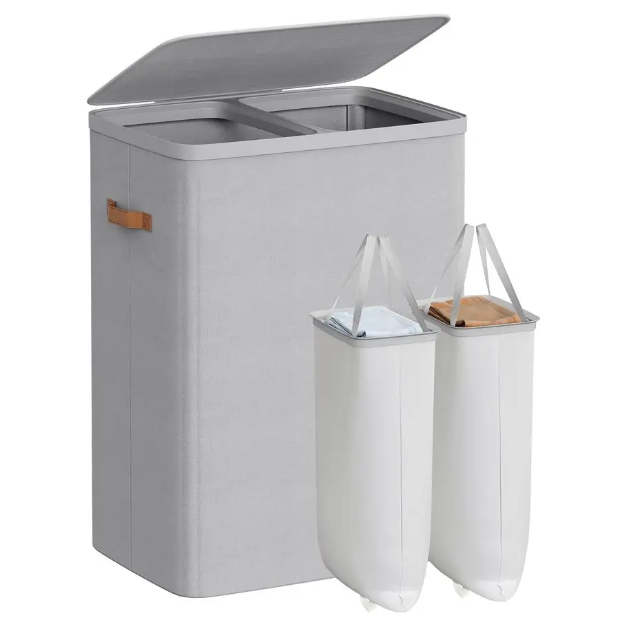 

Laundry Basket, 44.9 Gal. Laundry Hamper, 2 Compartments, Easy Assembly, with Lid and Handles, Removable Inner Bags, 22 x 15.7 x