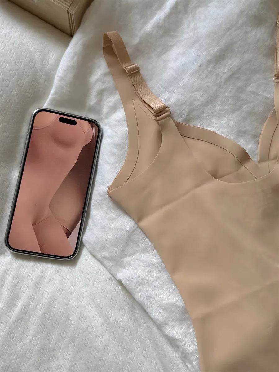 Nahtloser Shapewear-Bodysuit für Damen, Einfarbiger Ultra-Dünner U-Back Bodysuit, Hochelastisches Schlankmachendes Unterhemd, Einteilige Unterwäsche, Neu – Detail 6