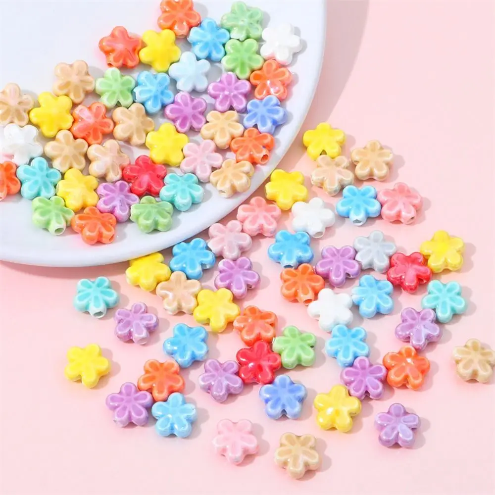 10 Stück handgefertigte, fünfblättrige Blumenperlen in frischen Farben, Keramik-Abstandshalter, lose Perlen, DIY-Zubehör für Halsketten und Ohrringe – Detail 5