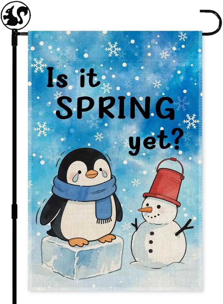 Is It Spring Yet Winter Garden Flag, Double Sided Farmhouse Lawn Decor Yard Flags Gifts, Funny Penguin Snowman Outdoor Yard  yyi