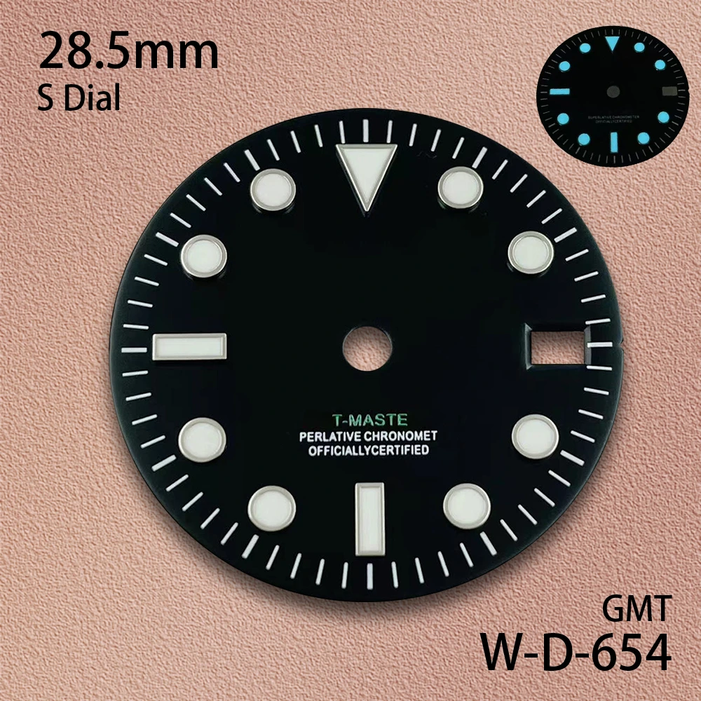28.5mm GMT  Print S Dial Fit NH34 Japanese Movement Ice Blue Luminous Watch Modification Accessories