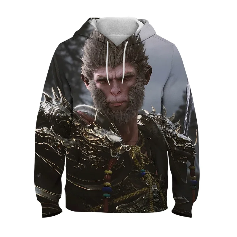 Black Myth Wu Kong Printed Men's Sportswear 3D Printed Long Sleeved Hooded Loose And Comfortable With Pockets Hooded Pullover