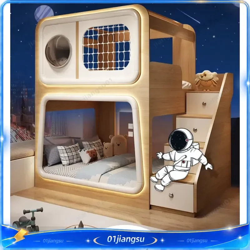 Wooden Bunk Bed Twin Over Twin Creative Treehouse Capsule Loft Bed for Kids Room Small Space Saving Sleeping Solution