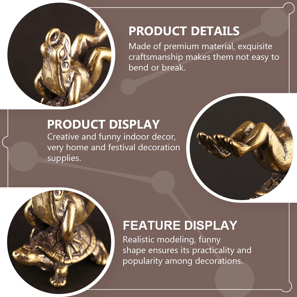 

Copper Art Turtle With Frogs Premium Craft Retro Desktop Decoration Home Office Ornament Brass Miniature Sculpture Animal Statue