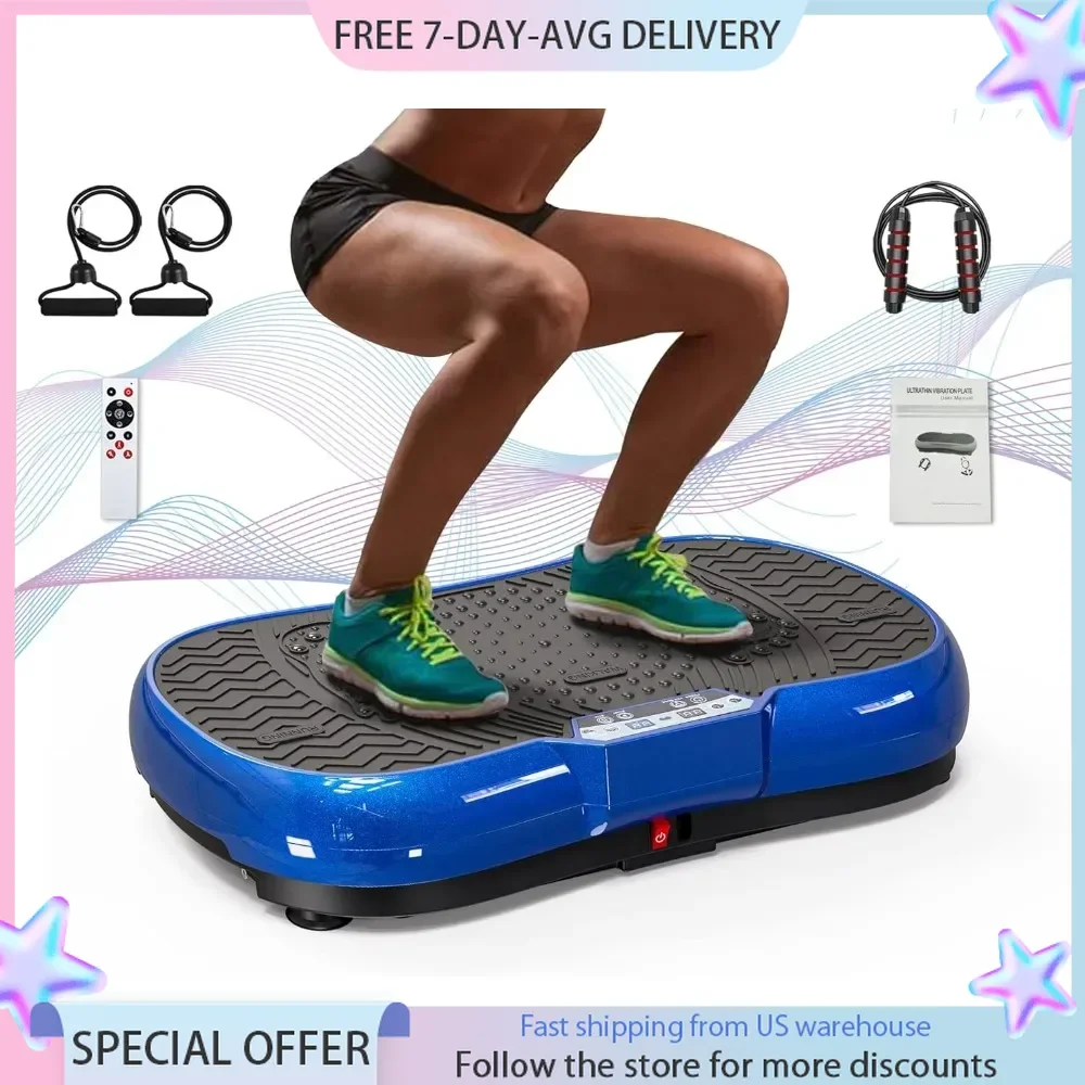 Vibration Plate Exercise Machine 10 Modes Whole Body Workout Vibration Fitness Platform Loop Bands Jump Rope Bluetooth Speaker