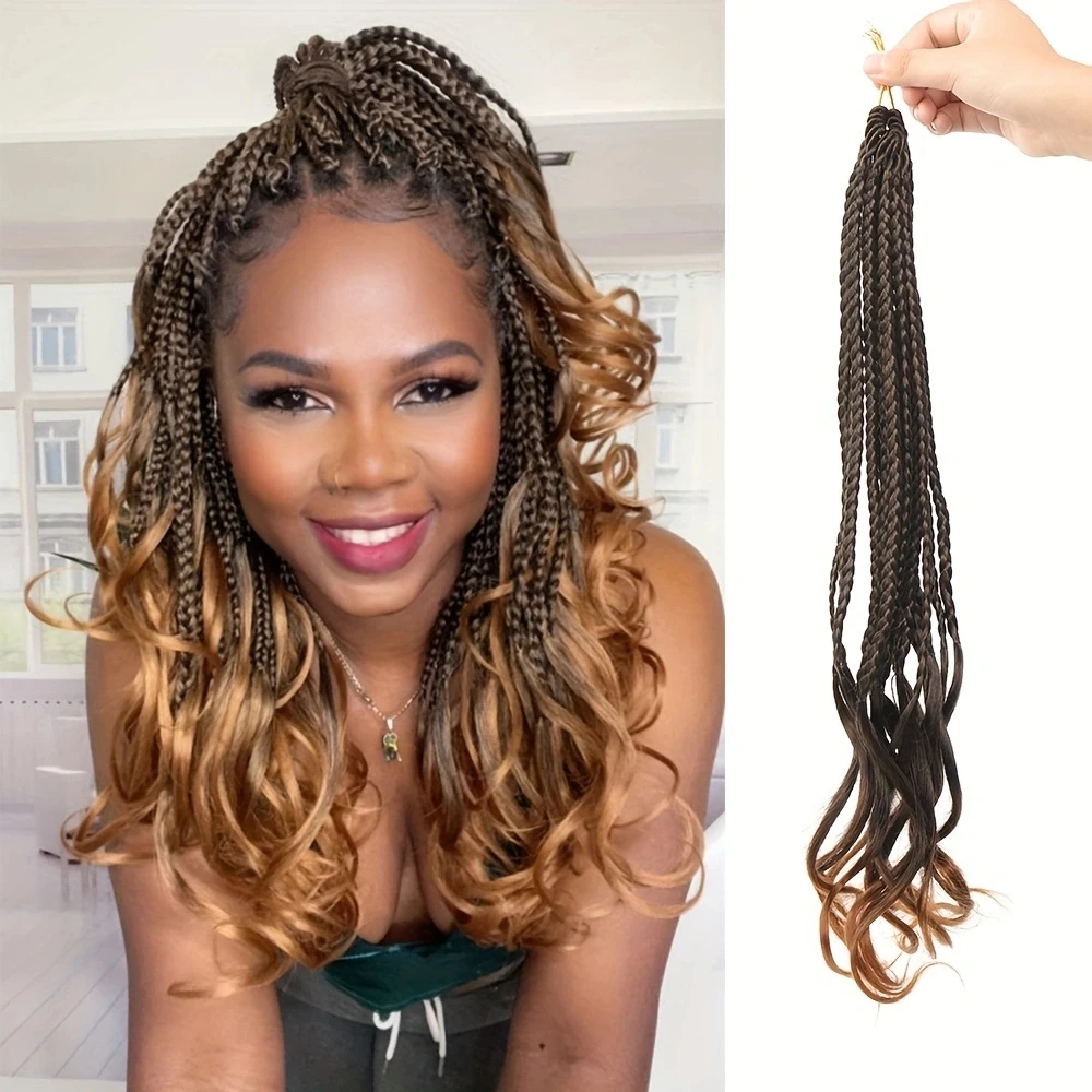 French Curl Crochet Braids 18Inch Goddess Box Braids Hair With Curly Wavy Ends Pre Looped Synthetic Hair Extensions For Women