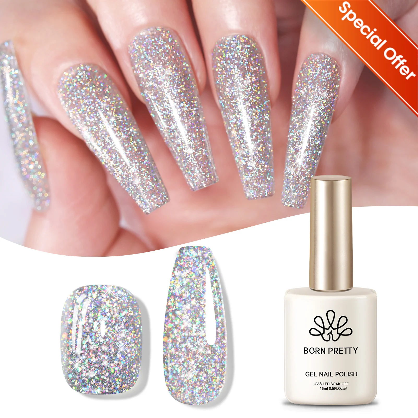 BORN PRETTY 15ML 反射グリッターネイルジェルポリッシュ シルバー ゴールド ピンク セミパーマネント ソークオフ UV LED バーニッシュ デザイン サロン