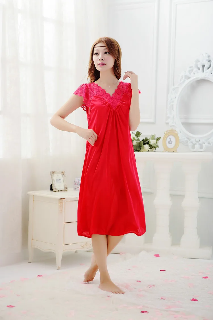 Free shipping women lace sexy nightdress girls plus size bathrobe Large size Sleepwear nightgown Y02-3