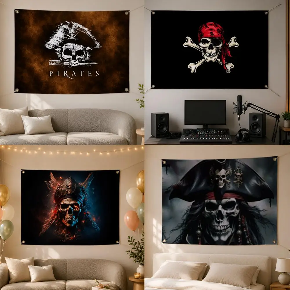 Symbol P-Pirate Skull Crossbones Flags Wall Hanging Flag Banner for Bedroom Dorm Party Festival Camping Indoor Outdoor Decor