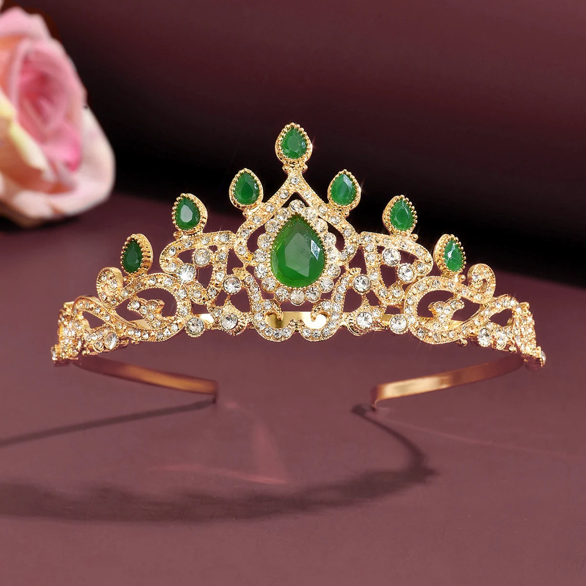 Baroque Gold-Plated Rhinestone Tiara Crown-Multi-Color Gem Pageant Headpiece for Women Wedding Bridal Prom Party Hair Accessory