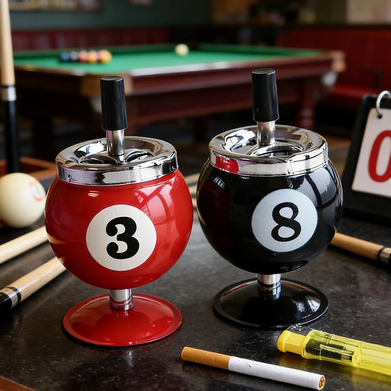 Billiard-Shaped Press-Type Funny Stylish Ashtray Portable Anti-Odor And Anti-Smoke Ashtray With Lid For Home Car