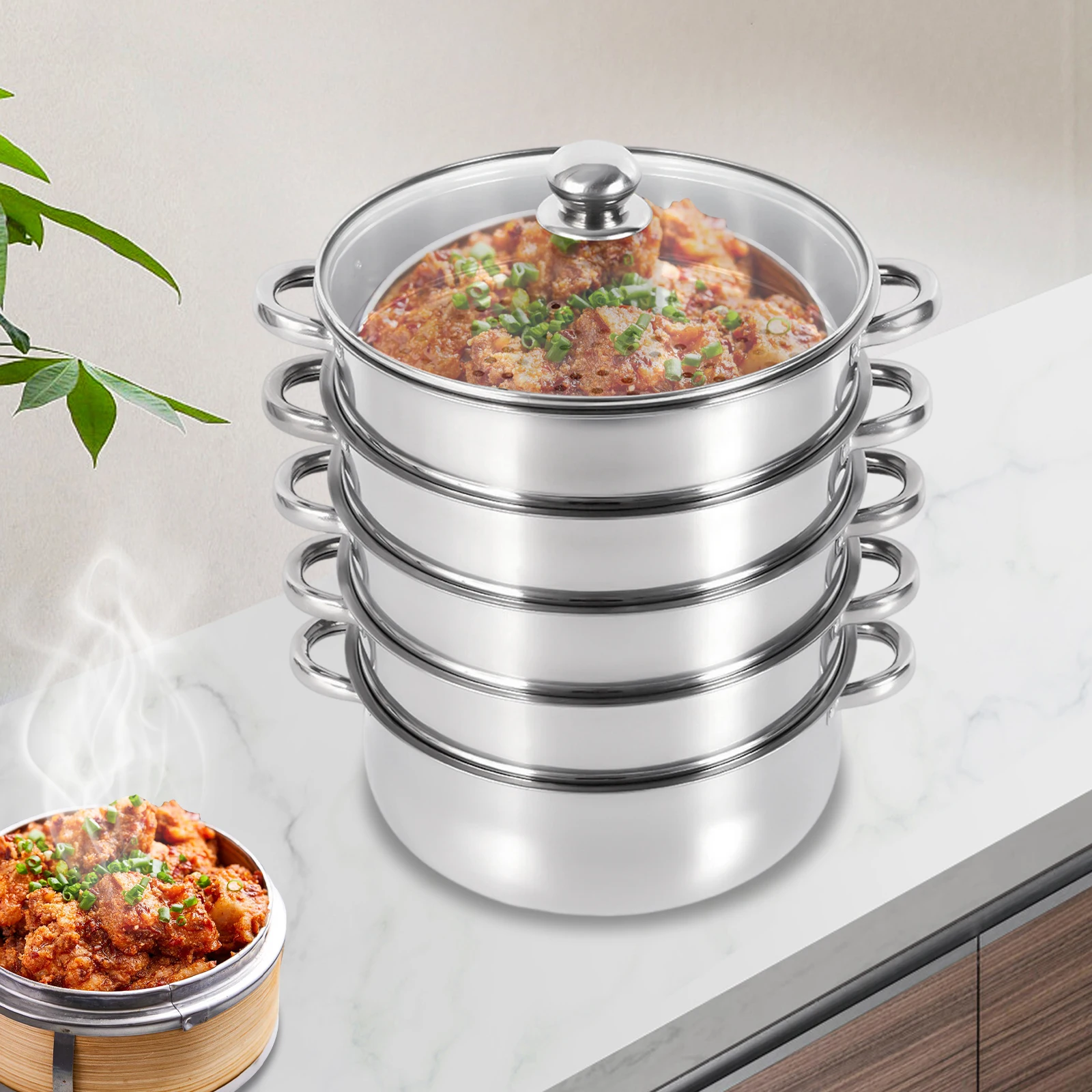 30cm 5 camadas de aço inoxidável vaporizador de alimentos carne vegetal panela panelas de cozinha com tampa