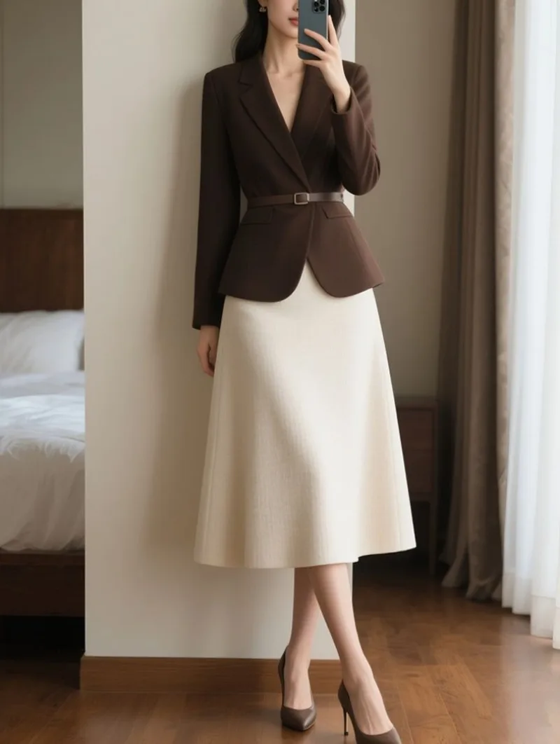 Nieuwe High End Herfst Elegante vrouwen Rok Sets Vrouwen Office Lady Mode Slanke Taille Lange Mouw Jas + Rokken Tweedelige Set