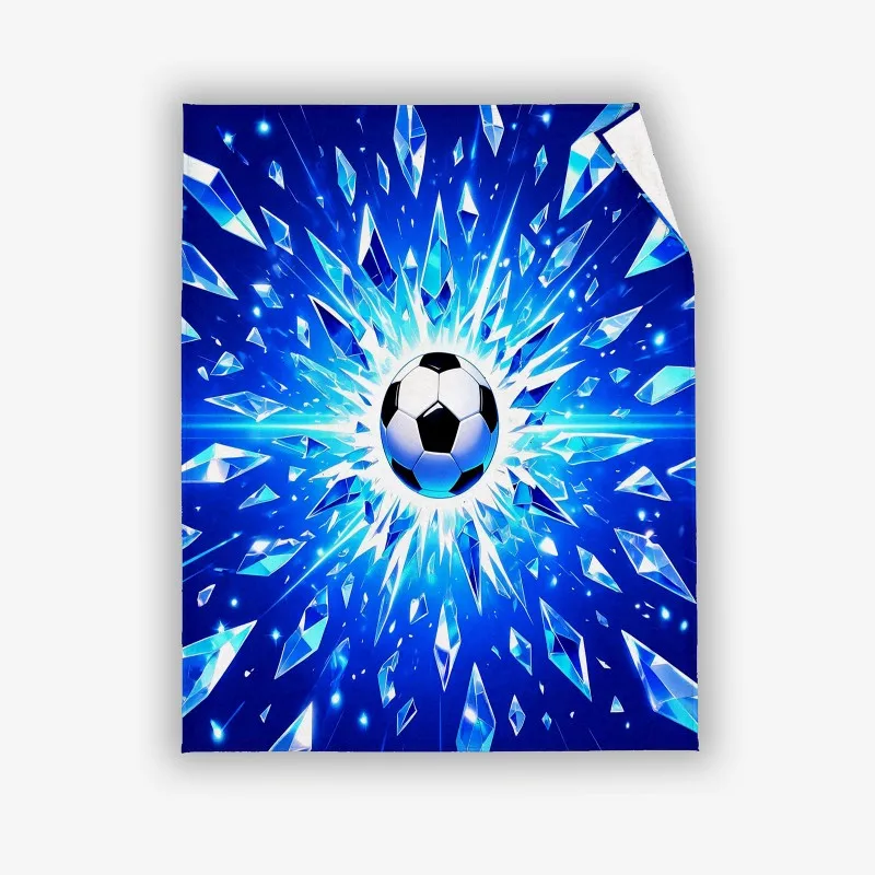 Blue Crystal Burst Soccer Print Flannel Blanket, Soft Warm Throw Blanket for Sofa Bedroom Soccer Fan Gift