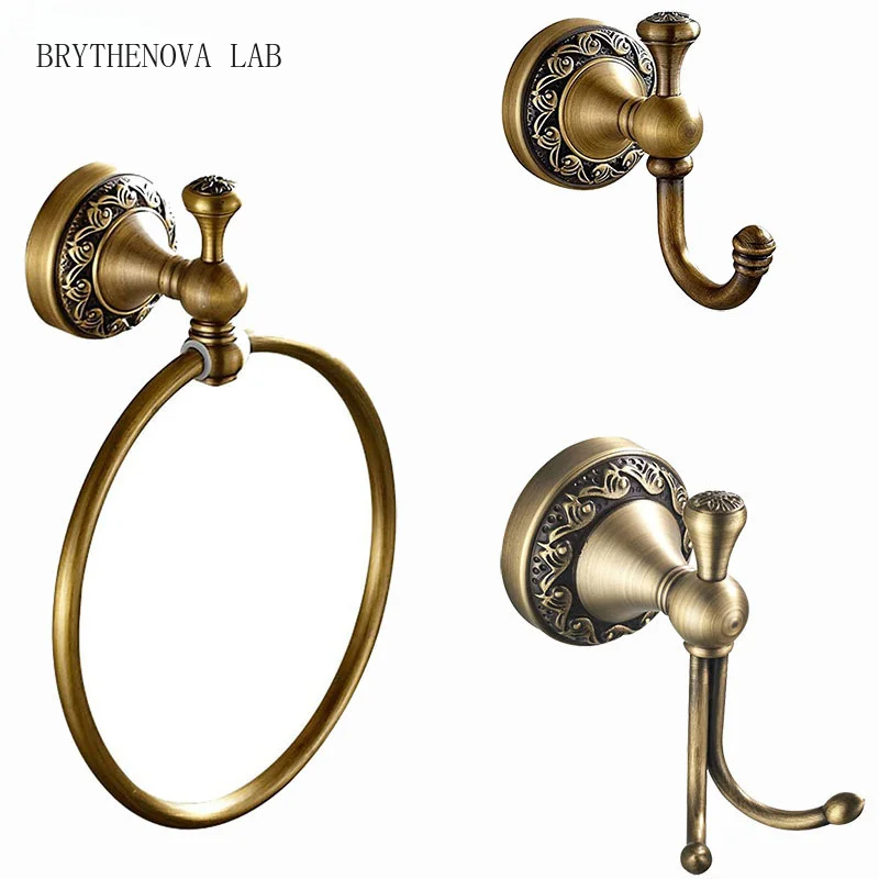 Bathroom Towel holder, Wall Mounted Round Antique Brass Ring Towel Antique Hooks Double Hooks Bathroom Accessories