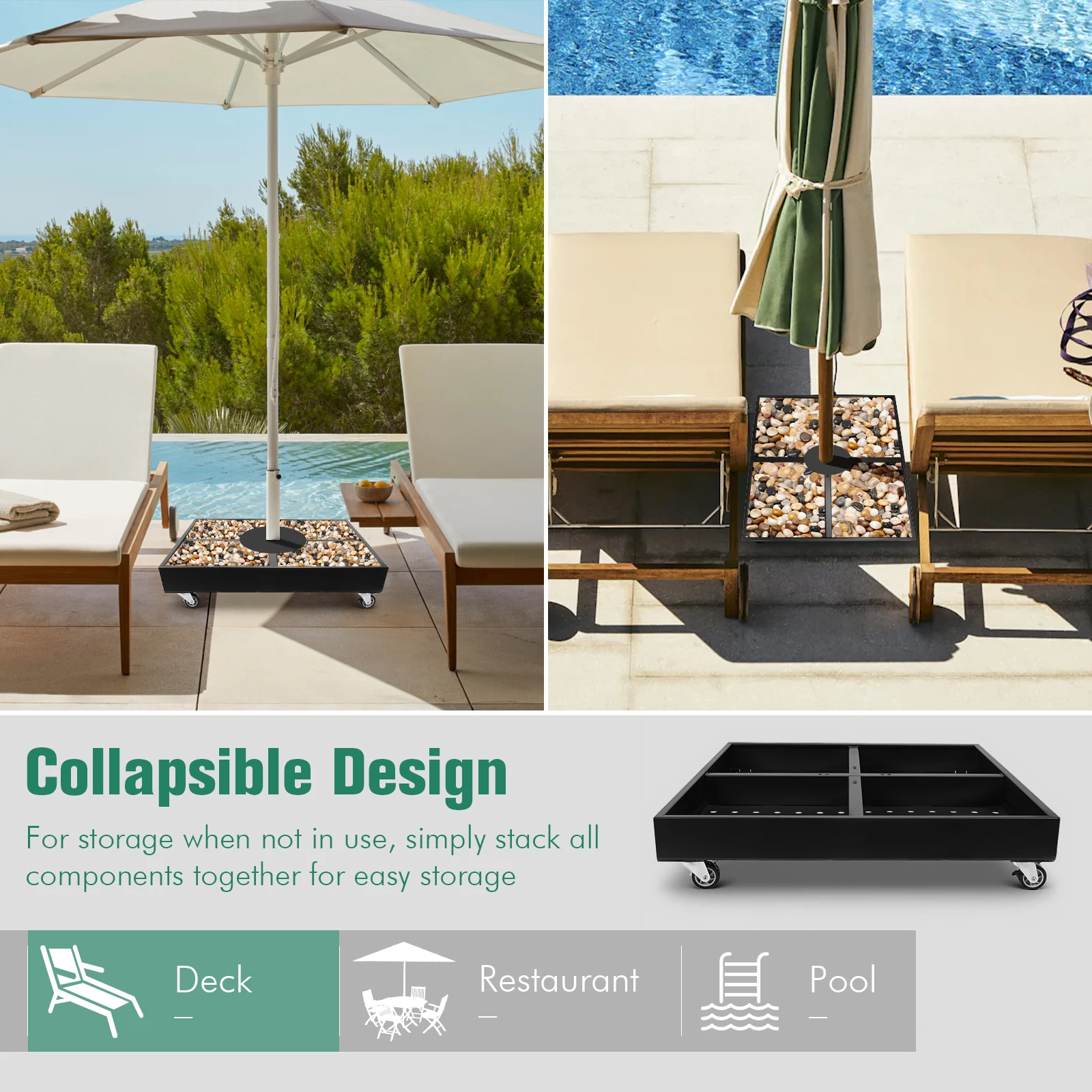 قاعدة مظلة الفناء مع حامل مظلة عجلات قاعدة مظلة ناتئة معدنية لسطح الفناء والحديقة بجانب حمام السباحة والحديقة