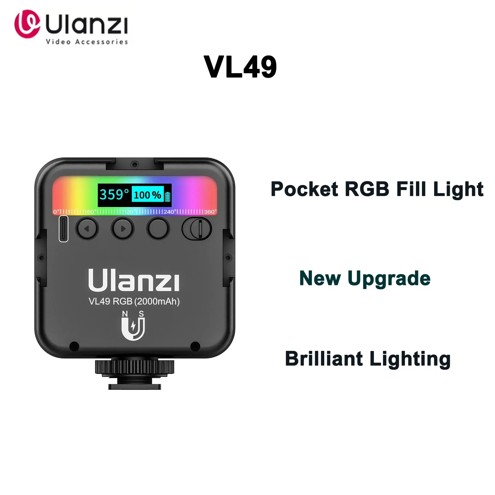 

Original Ulanzi VL49 Mini RGB Supplementary Light Pocket Portable Small LED Wireless Multi Color Lighting Phone Live Streaming