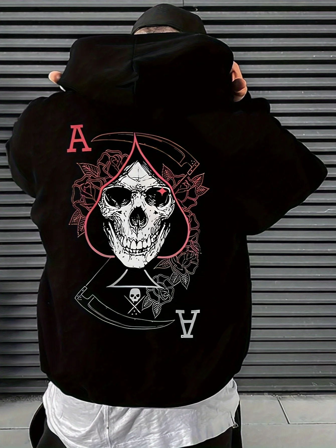 Hot selling autumn men's skull A-line printed micro elastic comfortable hooded sweatshirt outdoor urban trendy streetwear