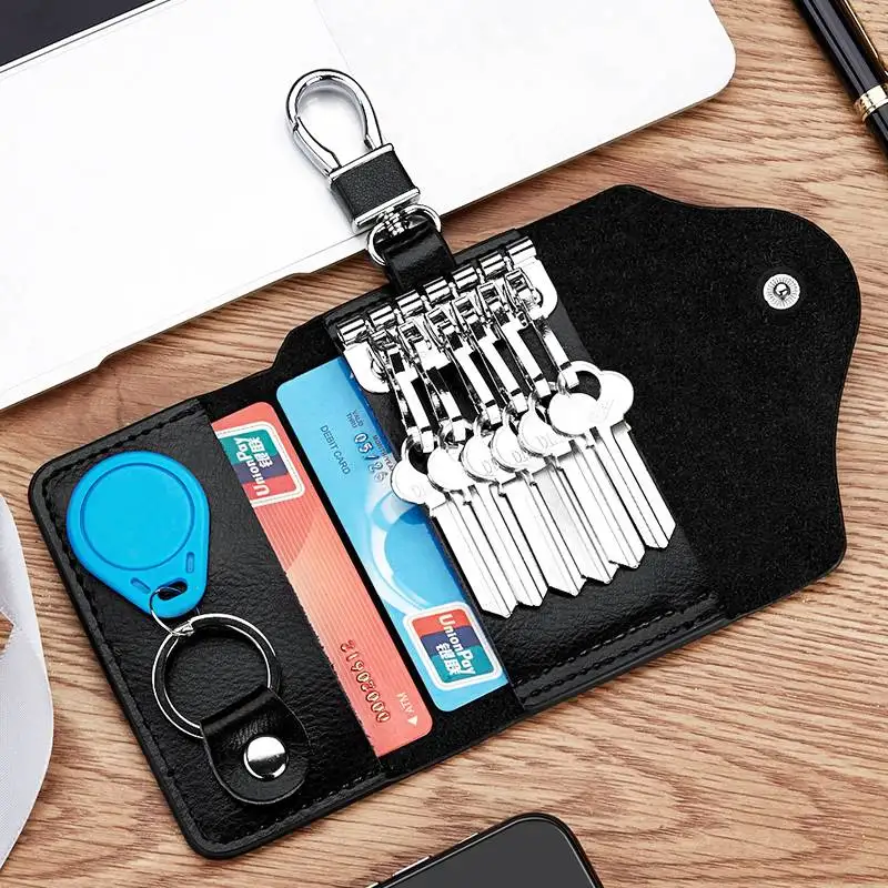 

Genuine Leather Key Holder with Zipper for Men And Women Large Capacity Cowhide Waist Hanging Multi-Function Home Use Key Case