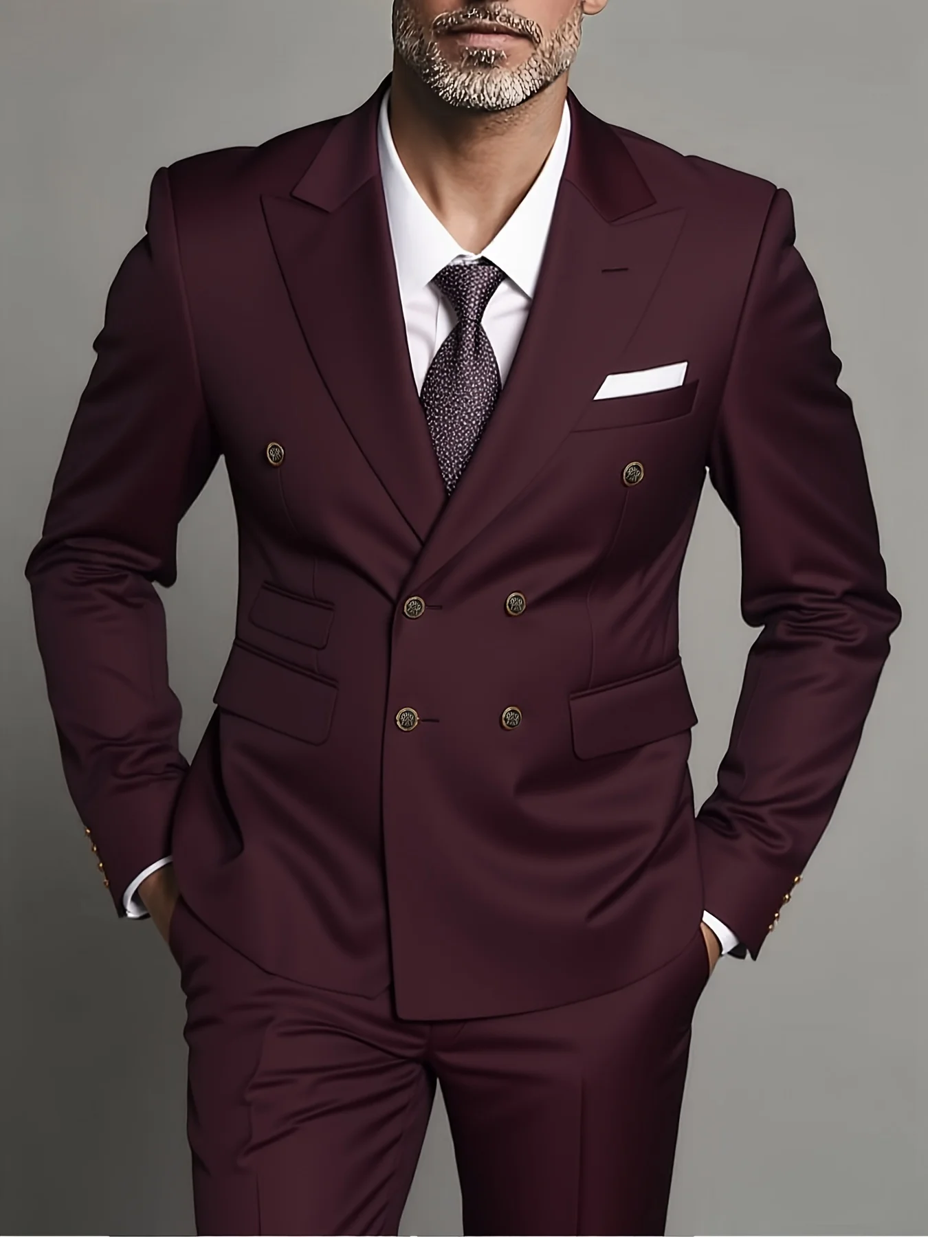 

Men's Formal 2-Piece Suit Set Double Breasted Peak Lapel Solid Color Blazer Pants Elegant Office Party Wedding
