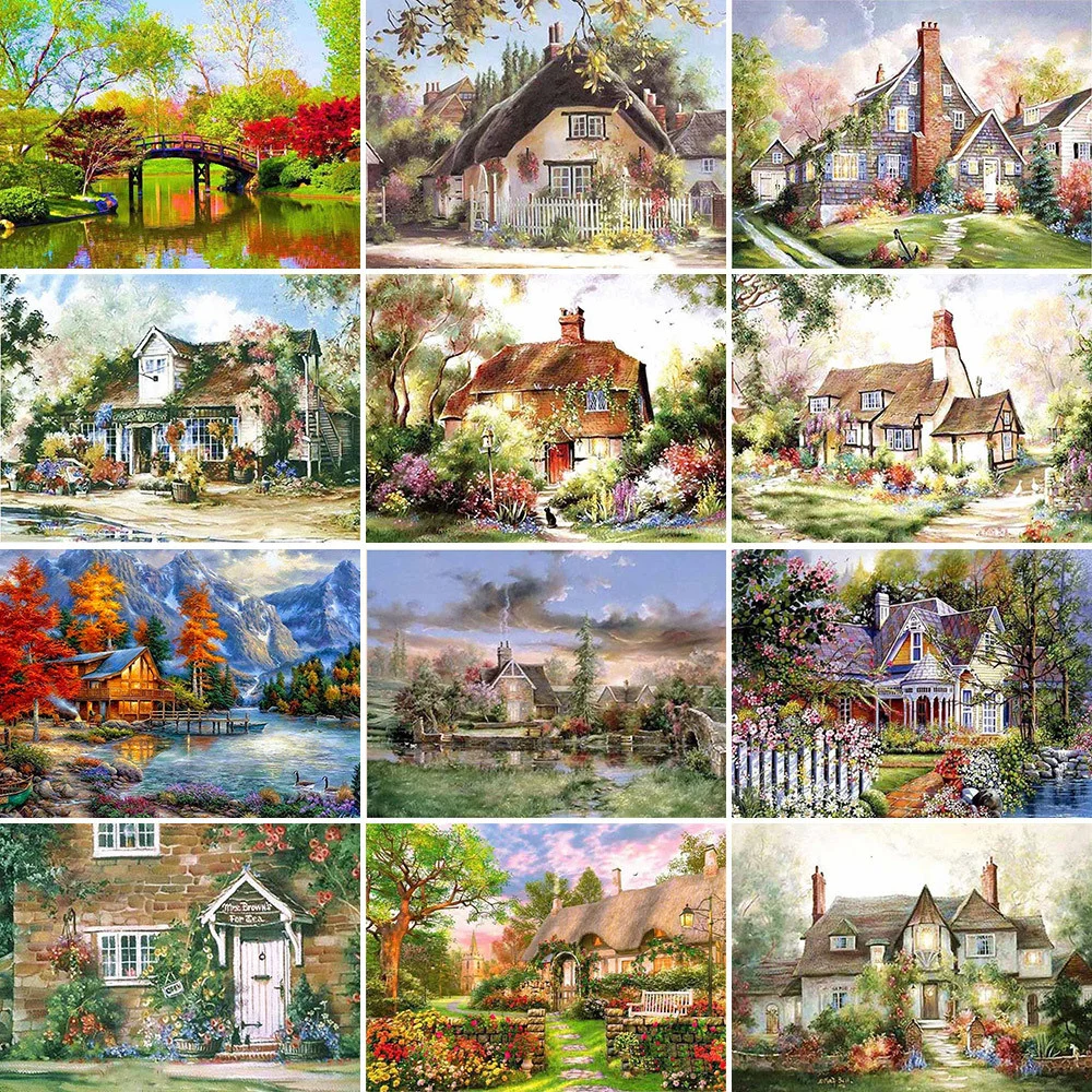 Dream House Landscape Cross Stitch DIY Embroidery Patterns Handiwork Handmade Craft Needlework Wholesale For Adults Promotions