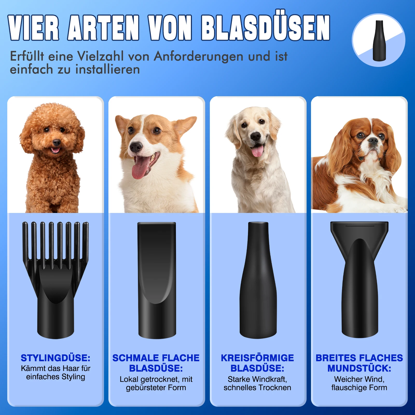 Secador de pelo para mascotas de 2800W, bajo nivel de ruido, con 2 velocidades y 2 niveles de temperatura 35 ° C y 65 ° Adecuado para gatos, perros y otras mascotas