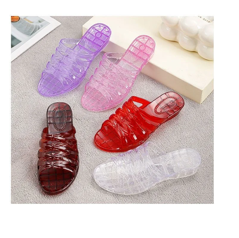 

Women's Low Heel Wedged Slippers Jelly Summer Slides Transparent Non-Slip Flip Flop Shoes for Outdoor Comfortable Slipper